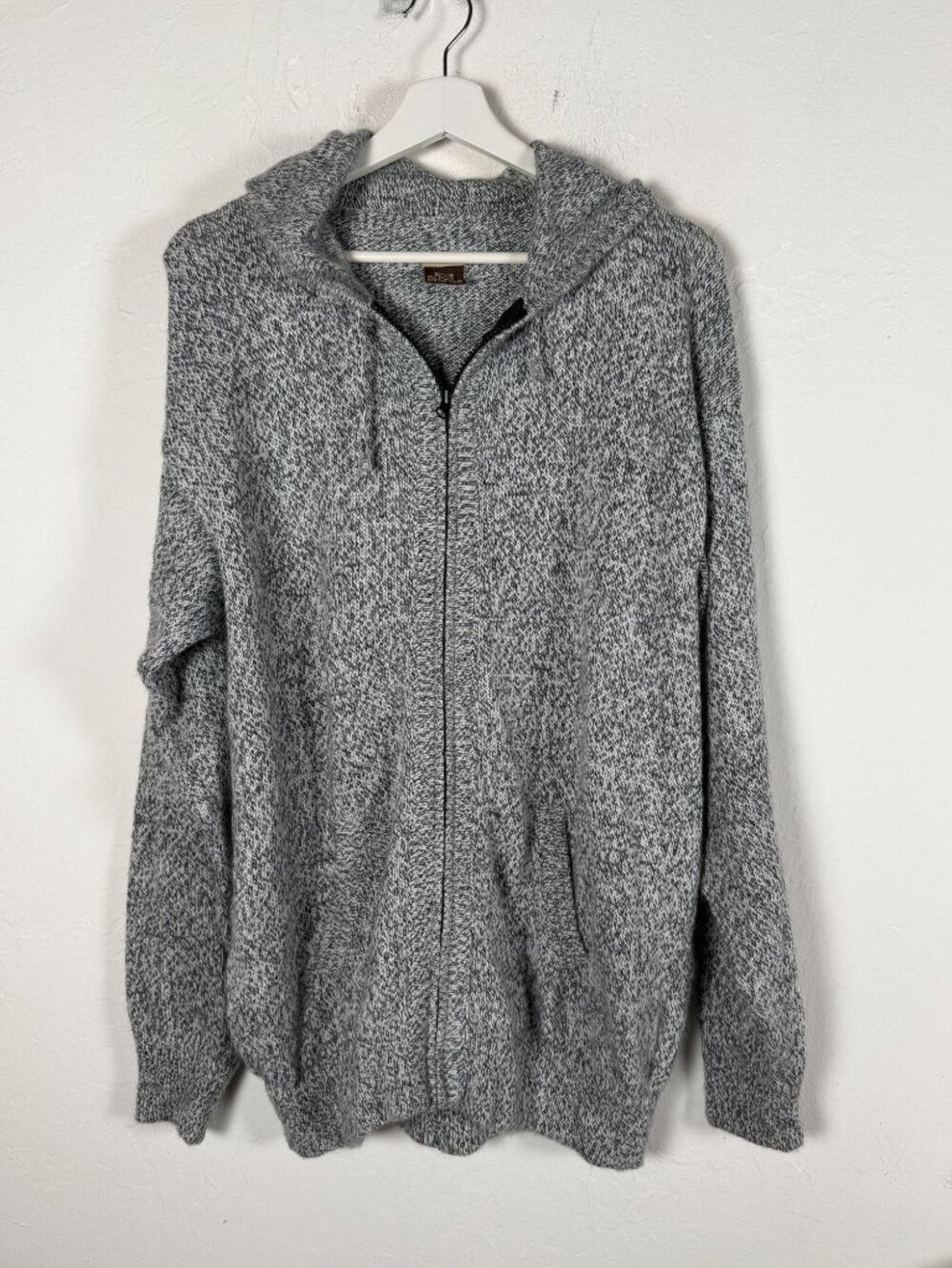 Alpaca Super Fine Women Gray Marled Knit Full Zip Hoodie Sweater Made in Bolivia